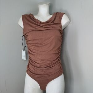 AGOLDE Hilma Twist Sleeve Bodysuit sz L NEW Pantyhose brown